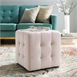 Bowery Hill Contemporary Tufted Cube Performance Velvet Ottoman in Pink
