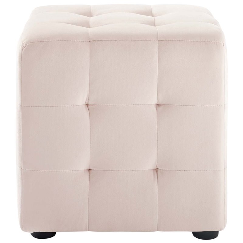Bowery Hill Contemporary Tufted Cube Performance Velvet Ottoman in Pink