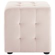 Bowery Hill Contemporary Tufted Cube Performance Velvet Ottoman in Pink