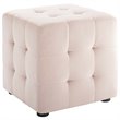 Bowery Hill Contemporary Tufted Cube Performance Velvet Ottoman in Pink