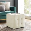 Bowery Hill Contemporary Tufted Cube Performance Velvet Ottoman in Ivory