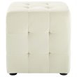 Bowery Hill Contemporary Tufted Cube Performance Velvet Ottoman in Ivory