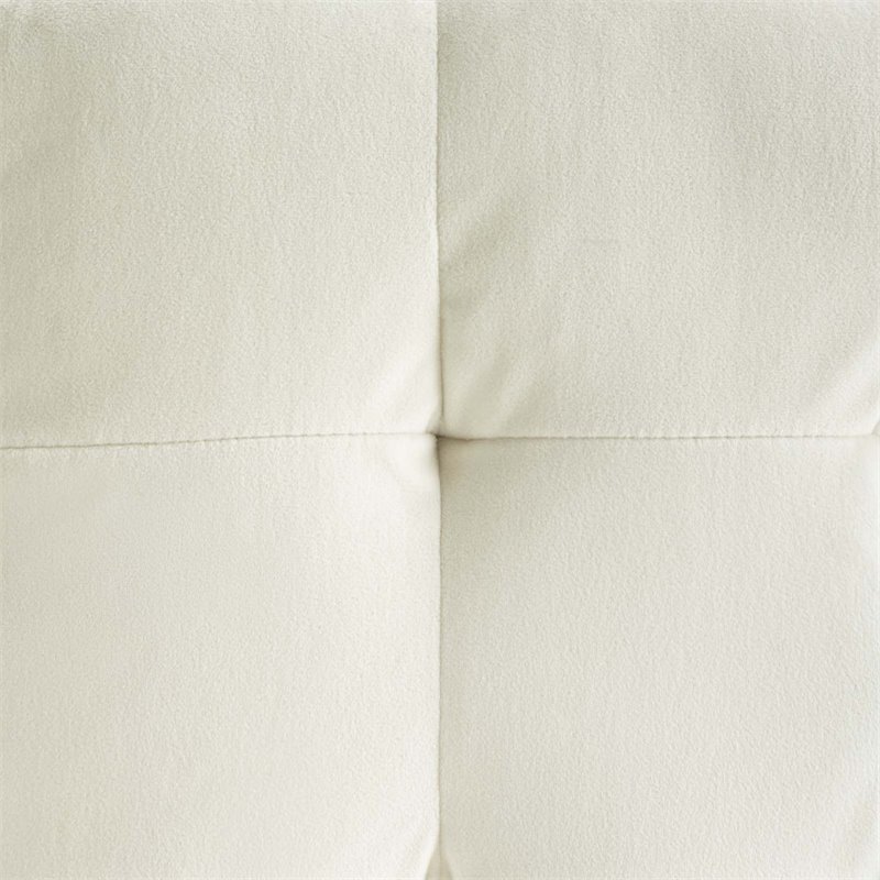Bowery Hill Contemporary Tufted Cube Performance Velvet Ottoman in Ivory