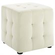 Bowery Hill Contemporary Tufted Cube Performance Velvet Ottoman in Ivory