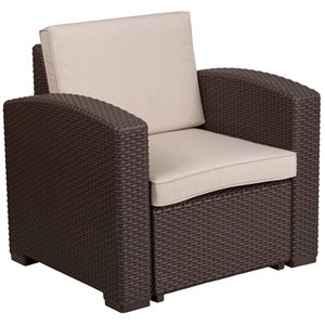Bowery Hill Contemporary Wicker Patio Chair in Chocolate Brown and Beige