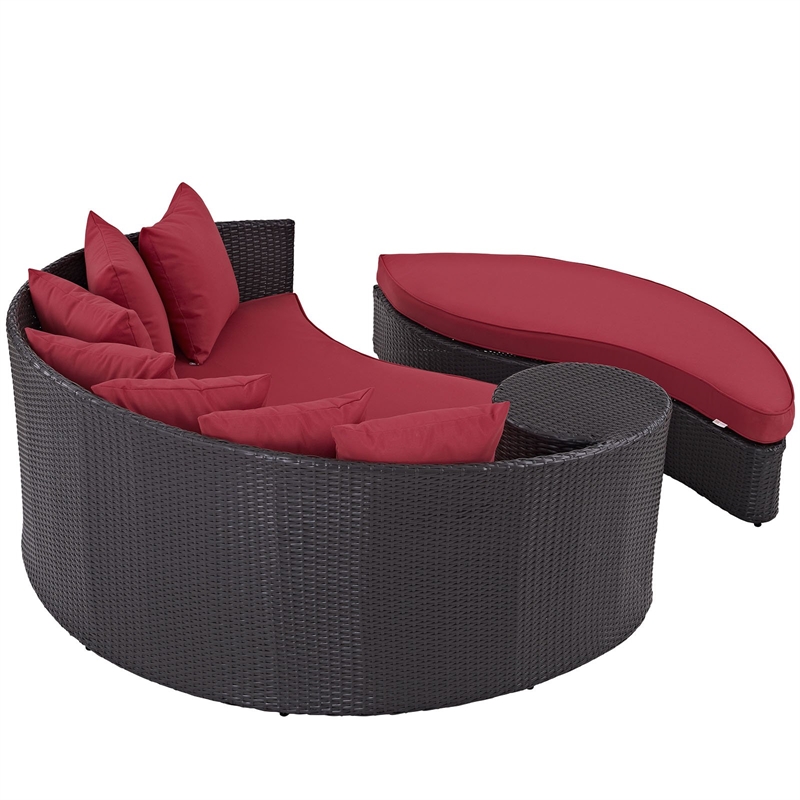 Bowery Hill Aluminum and Rattan Patio Daybed in Espresso/Red