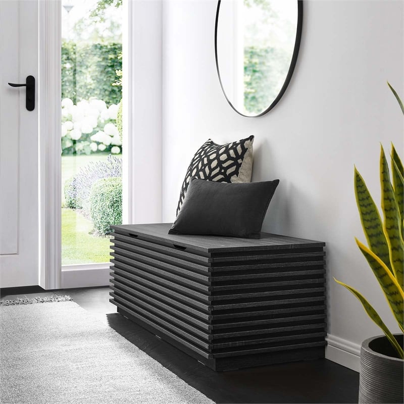 Bowery Hill Particleboard and Laminate Storage Bench in Charcoal