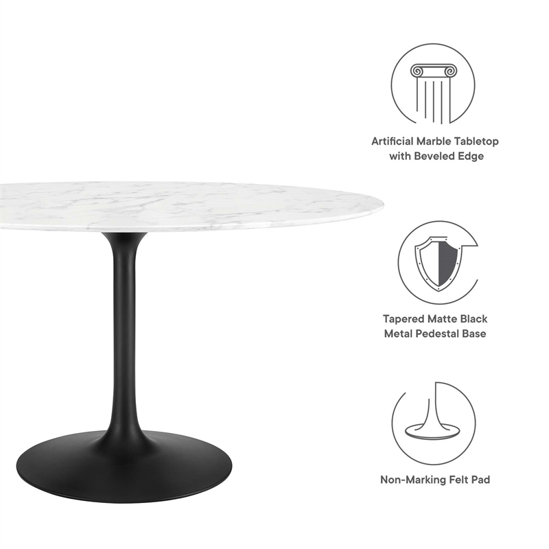 Bowery Hill Artificial Marble Black/White Dining Table Oval Chip-Resistant 54