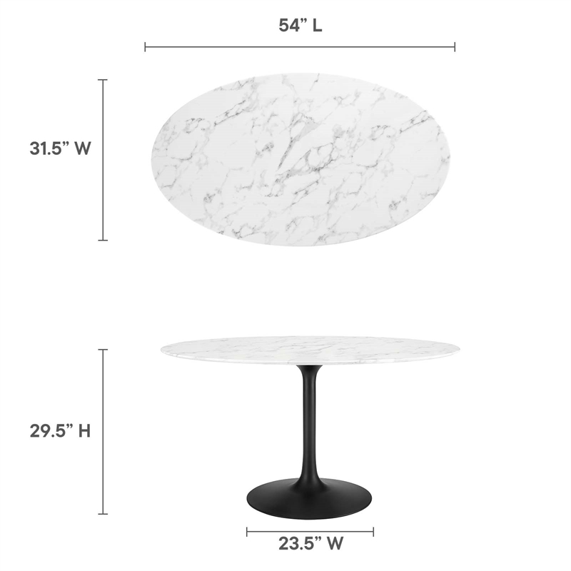 Bowery Hill Artificial Marble Black/White Dining Table Oval Chip-Resistant 54