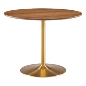 Bowery Hill Contemporary 40&quot Metal & MDF Dining Table in Gold and Walnut