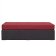 Bowery Hill Rectangle Fabric Rattan Patio Ottoman in Espresso/Red