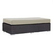 Bowery Hill Rectangle Fabric Rattan Patio Ottoman in Espresso/Beige