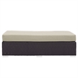 Bowery Hill Rectangle Fabric Rattan Patio Ottoman in Espresso/Beige