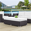 Bowery Hill Rectangle Fabric Rattan Patio Ottoman in Espresso/White