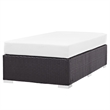 Bowery Hill Rectangle Fabric Rattan Patio Ottoman in Espresso/White