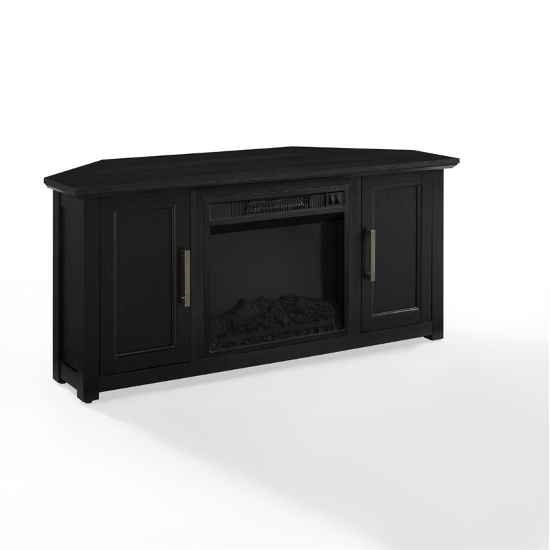 Bowery Hill MDF Black Corner TV Stand Rectangular Electric Fireplace 48