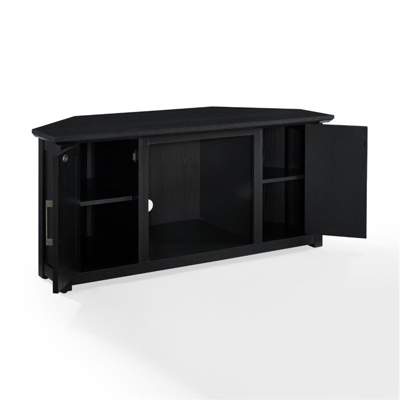 Bowery Hill MDF Black Corner TV Stand Rectangular Electric Fireplace 48