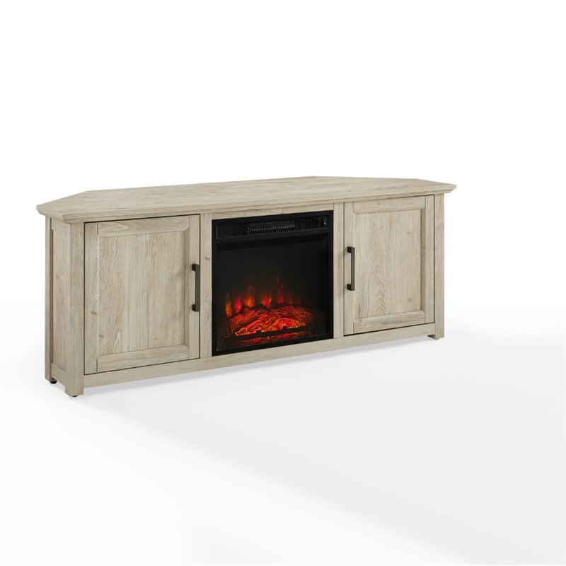 Bowery Hill MDF Frosted Oak Corner TV Stand Rectangular Electric Fireplace 58