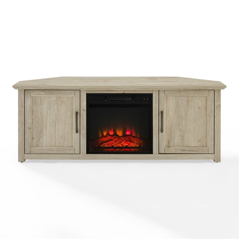 Bowery Hill MDF Frosted Oak Corner TV Stand Rectangular Electric Fireplace 58