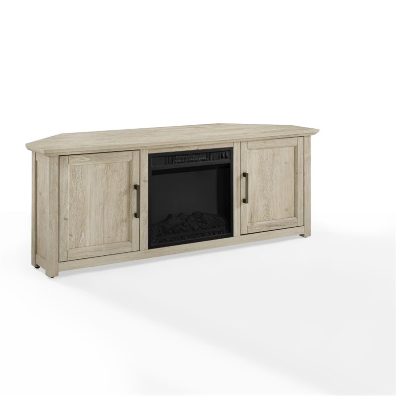 Bowery Hill MDF Frosted Oak Corner TV Stand Rectangular Electric Fireplace 58