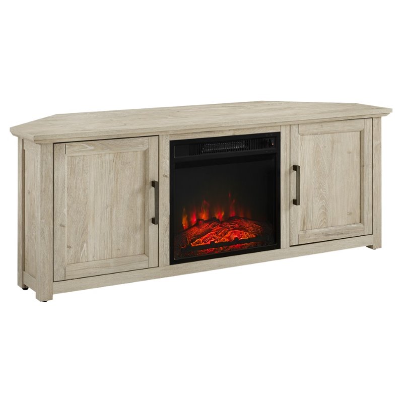 Bowery Hill MDF Frosted Oak Corner TV Stand Rectangular Electric Fireplace 58
