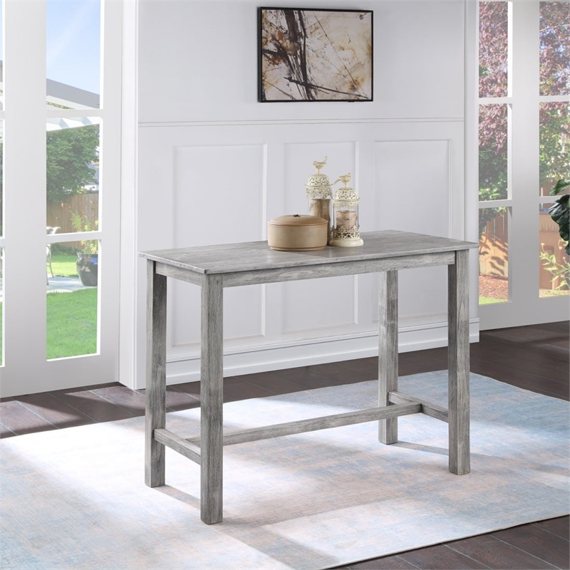 Bowery Hill Contemporary Wood Pub Table in Storm Gray Wire-Brush Finish