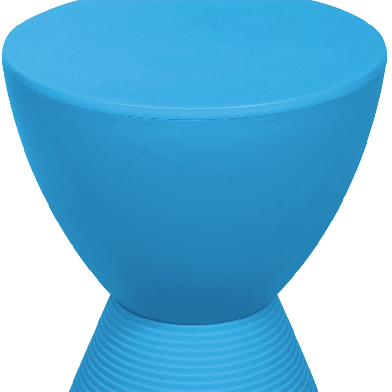 Bowery Hill Contemporary Plastic Ribbed Round End Table in Blue