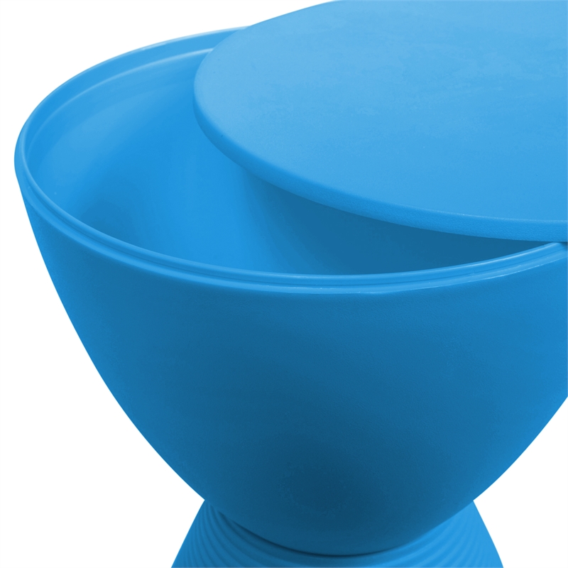 Bowery Hill Contemporary Plastic Ribbed Round End Table in Blue