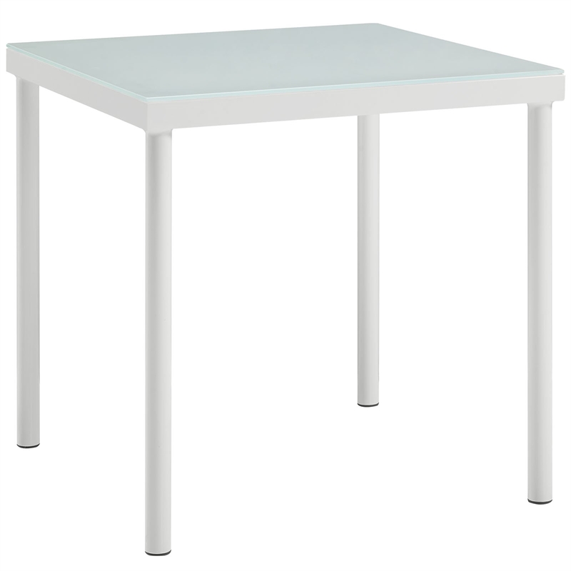 Bowery Hill Outdoor Patio Aluminum and Glass Side Table in White