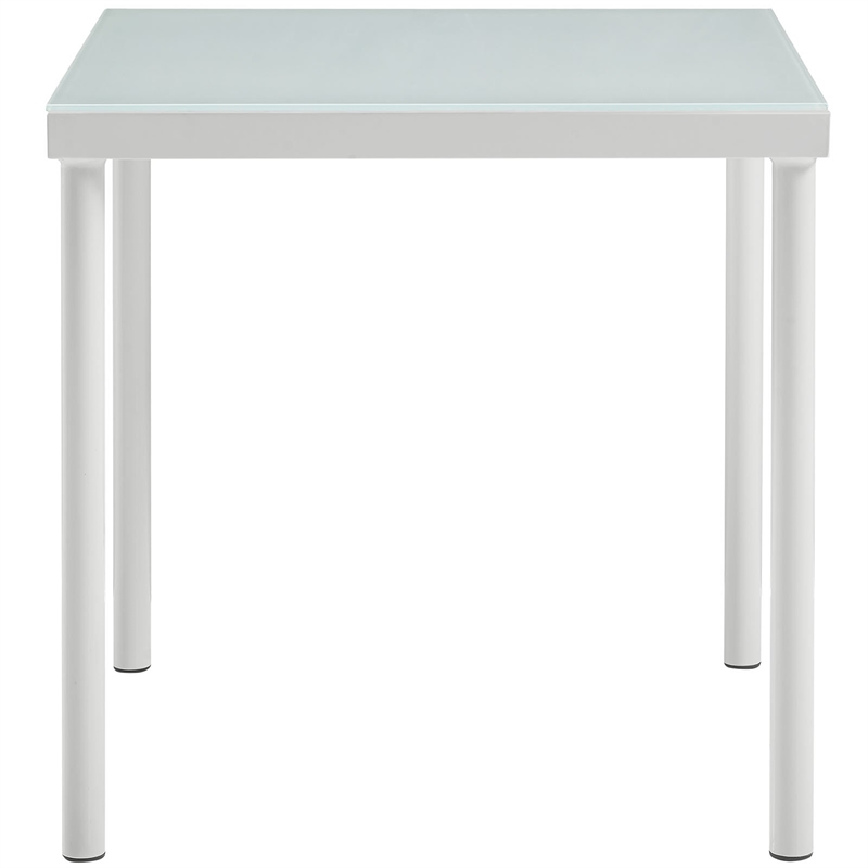 Bowery Hill Outdoor Patio Aluminum and Glass Side Table in White