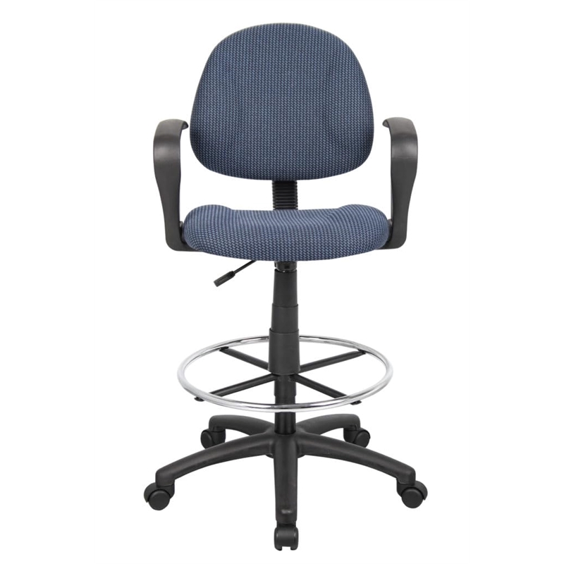 Bowery Hill Contemporary Fabric Drafting Stool with Loop Arms in Blue