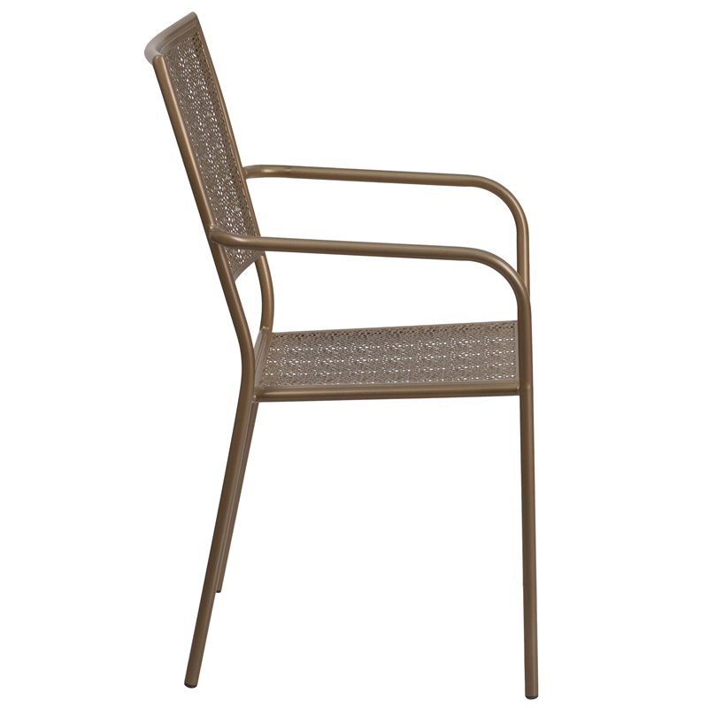 Bowery Hill Stackable Steel Square Back Patio Dining Side Chair in Gold