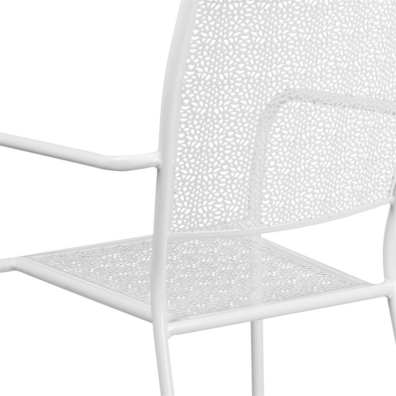 Bowery Hill Stackable Steel Square Back Patio Dining Side Chair in White