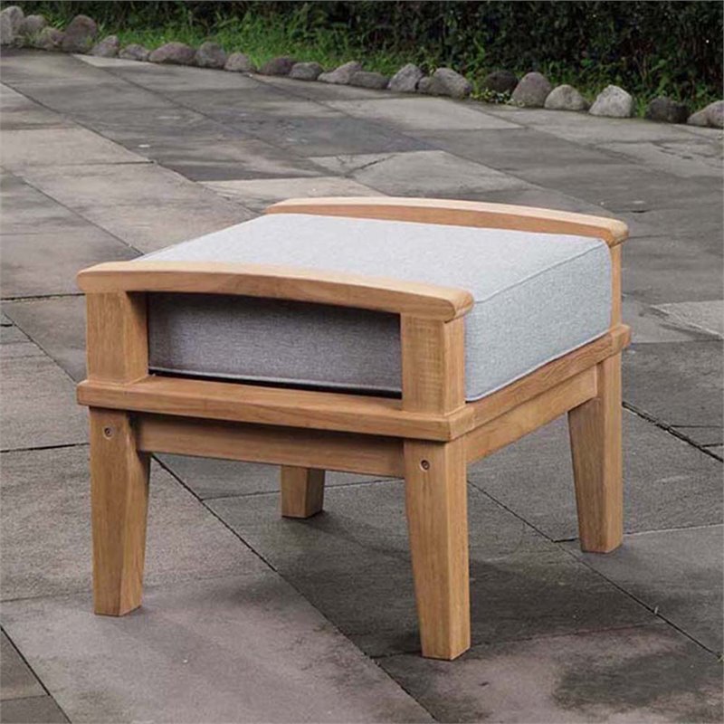 Bowery Hill Contemporary Outdoor Patio Teak Ottoman in Natural Gray