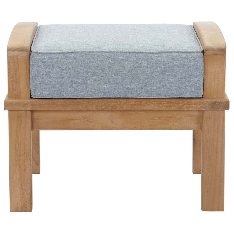 Bowery Hill Contemporary Outdoor Patio Teak Ottoman in Natural Gray