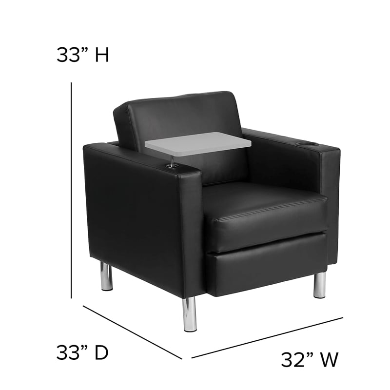Bowery Hill Contemporary Leather Guest Chair with Cup Holder in Black