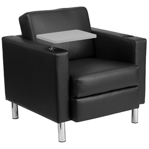 Bowery Hill Contemporary Leather Guest Chair with Cup Holder in Black