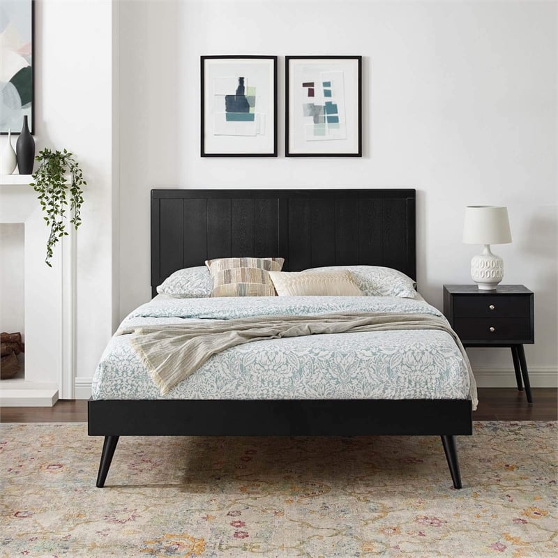 Bowery Hill King Wood Platform Bed with Splayed Legs in Black