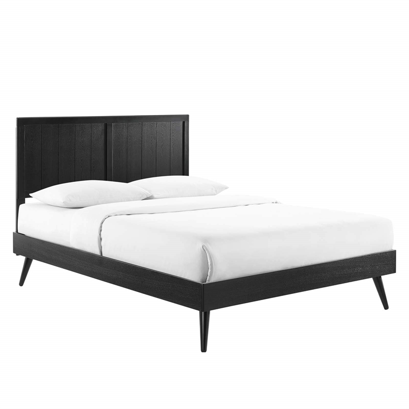 Bowery Hill King Wood Platform Bed with Splayed Legs in Black