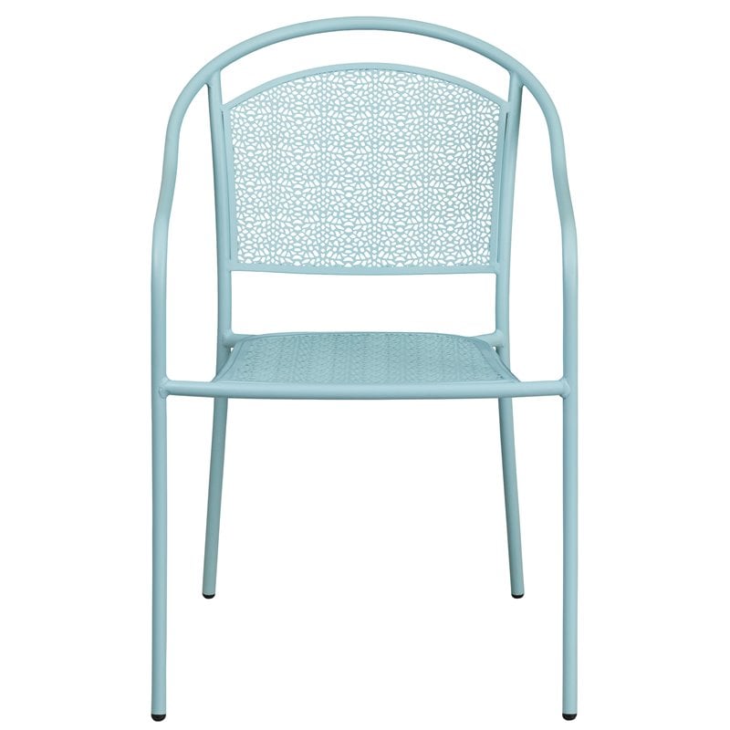 Bowery Hill Stackable Steel Round Back Patio Dining Side Chair in Sky Blue