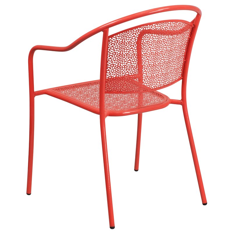 Bowery Hill Stackable Steel Round Back Patio Dining Side Chair in Coral Red