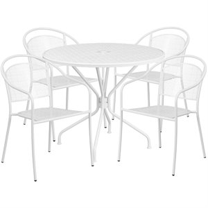 Bowery Hill 5 Piece 35&quot Round Steel Flower Print Patio Dining Set in White