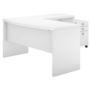 Bowery Hill L Shaped Bow Front Desk with Drawers in Pure White - Engineered Wood