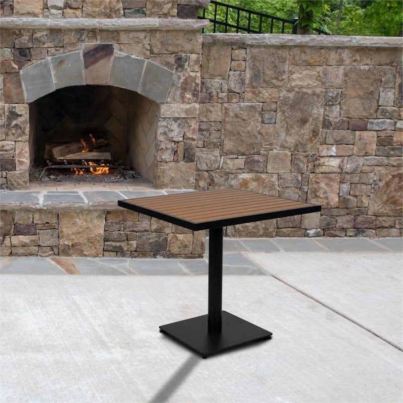 Bowery Hill Faux Teak Brown Dining Table Square Weather Resistant 30