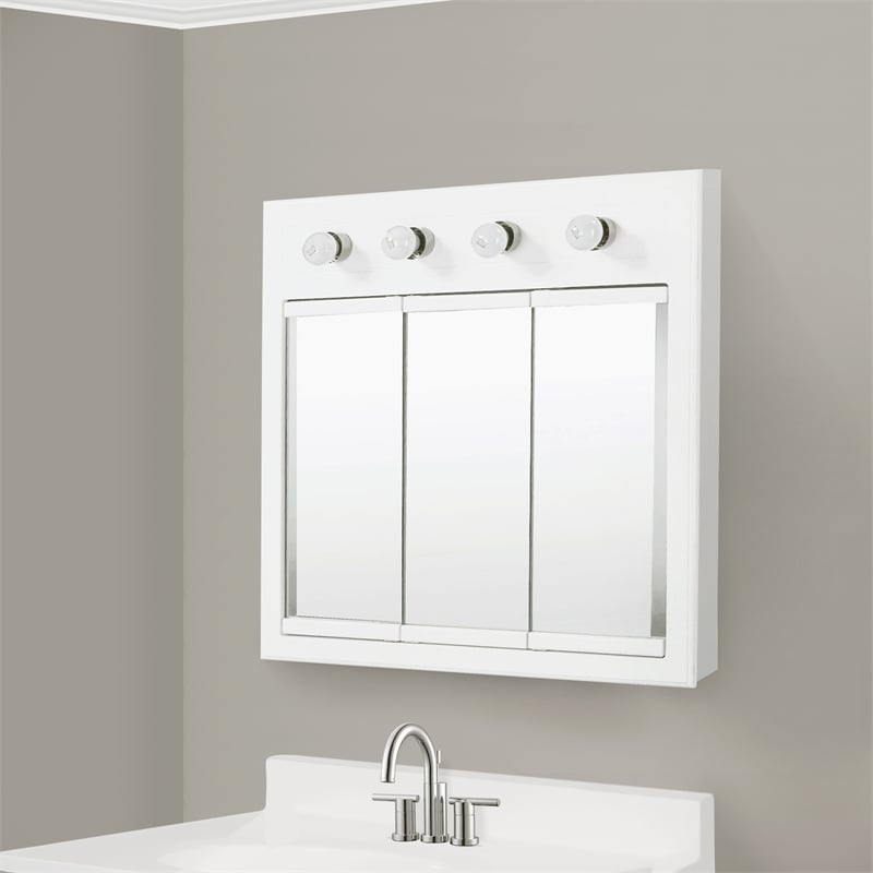Bowery Hill 30-Inch Assembled Lighted Medicine Wood Cabinet in White Gloss