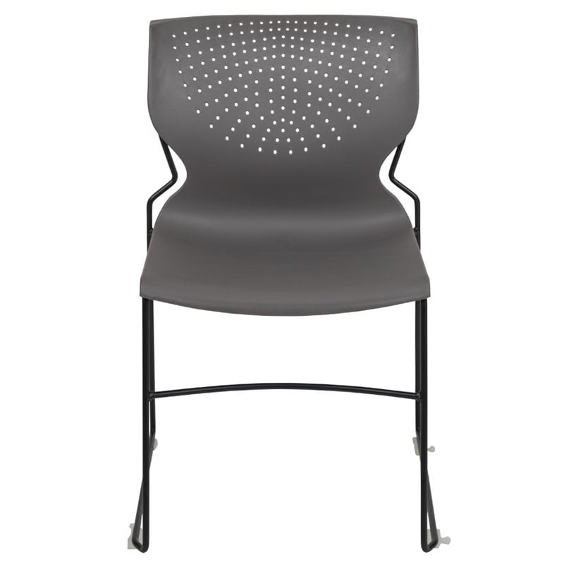 Bowery Hill Plastic Sled Base Contoured Stacking Chair in Gray