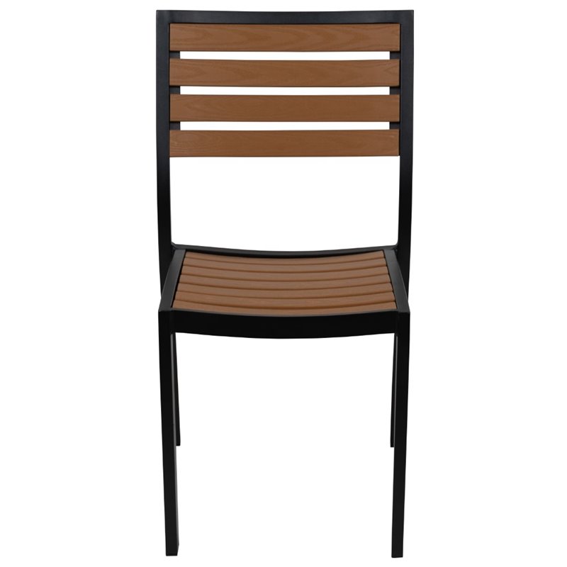 Bowery Hill Patio Dining Side Chair with Poly Slats in Faux Teak