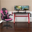 Bowery Hill Gaming Desk and Racing Swivel Chair Set in Red and Pink
