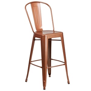 Bowery Hill Contemporary 30&quot Metal Curved Slat Back Bar Stool in Copper