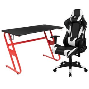 Bowery Hill Z-Frame Gaming Desk and Reclining Swivel Chair in Red and Black
